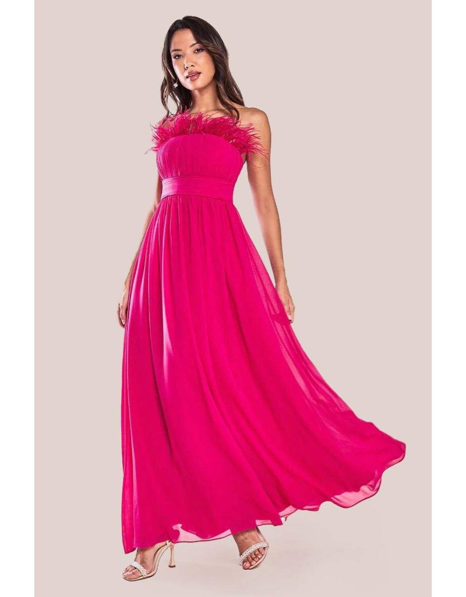 Goddiva Bridesmaids Chiffon Maxi Dress - Hot Pink