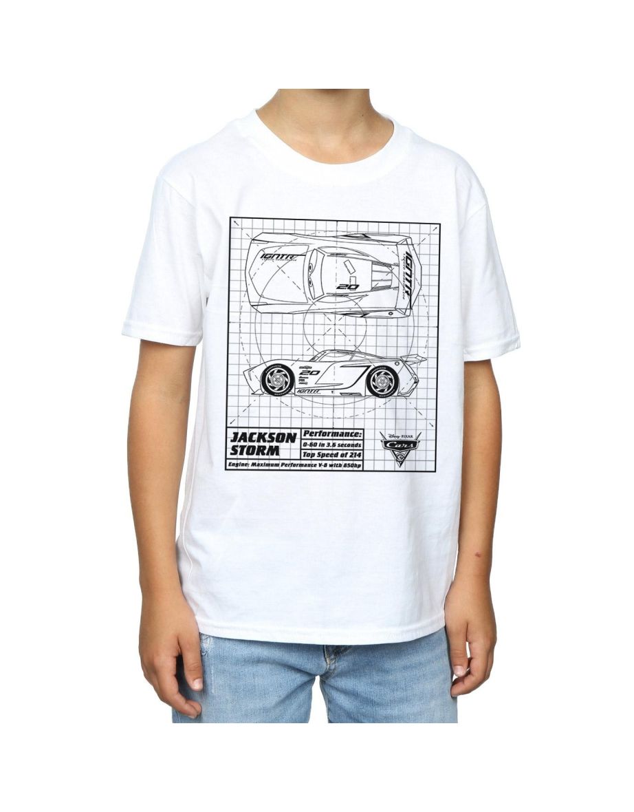 Disney Boys Cars Jackson Storm Blueprint T-Shirt - White - 3