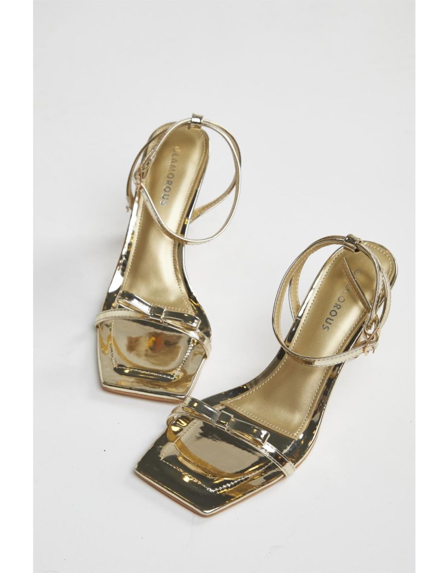 Gold Strappy Bow Barely There-Heels