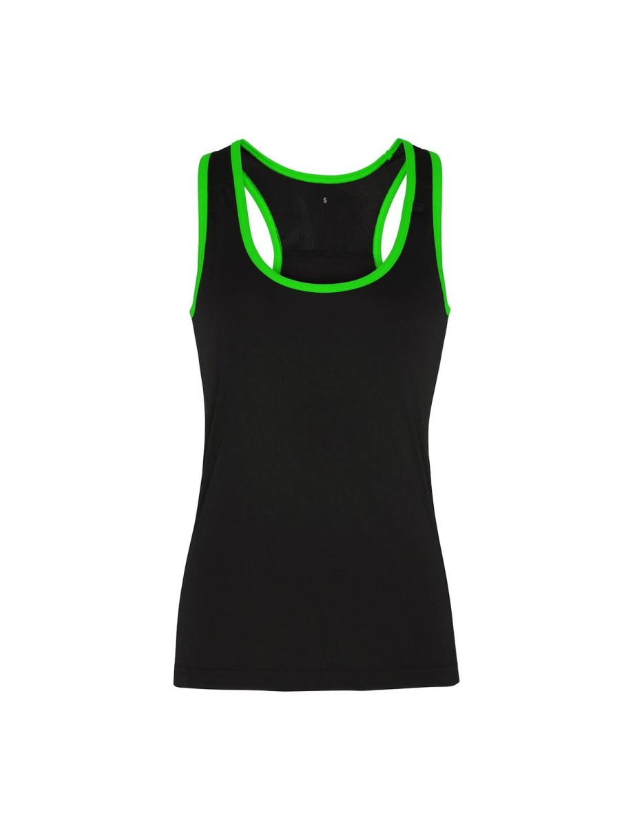 Tri Dri Womens/Ladies Panelled Fitness Sleeveless Vest - Black/Lightning Green