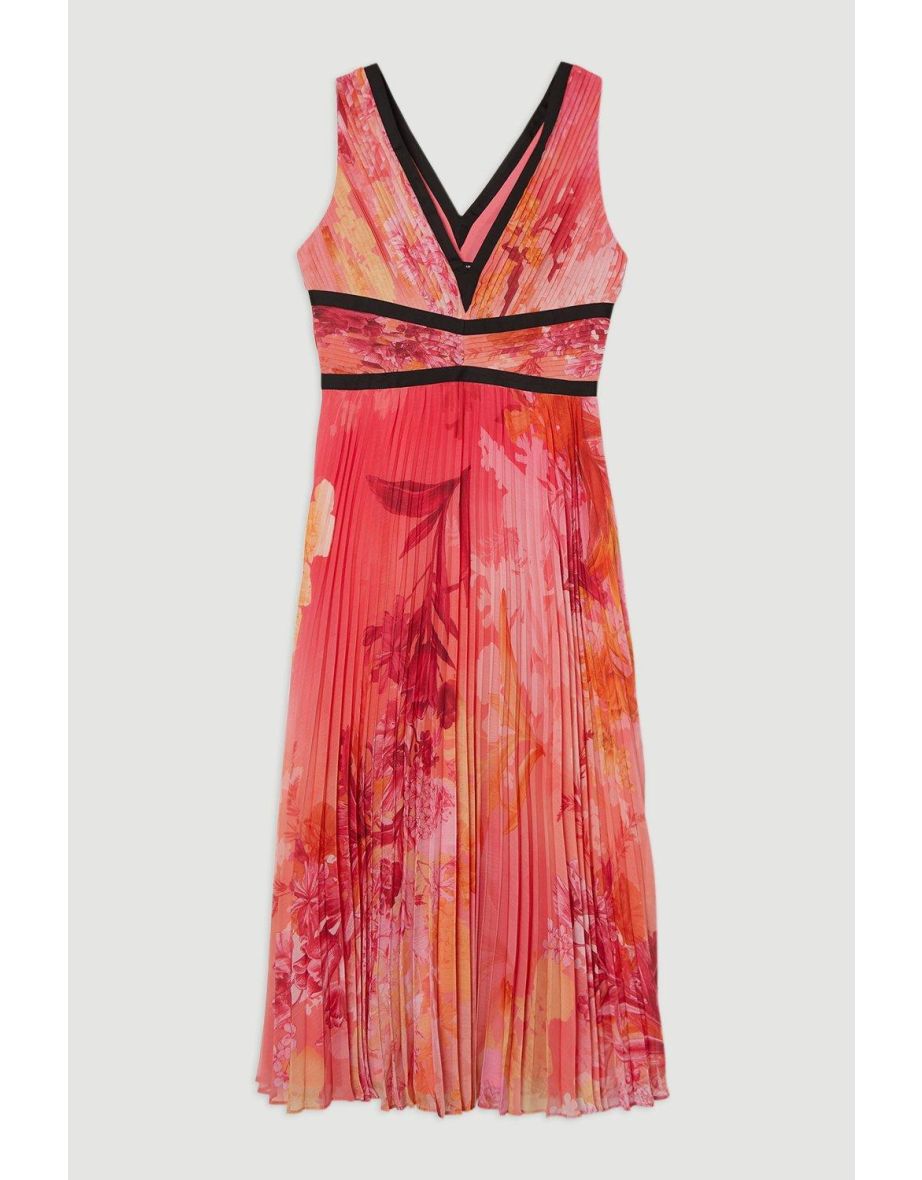 Pleated Floral Bodice Detail Woven Maxi Dress - 3