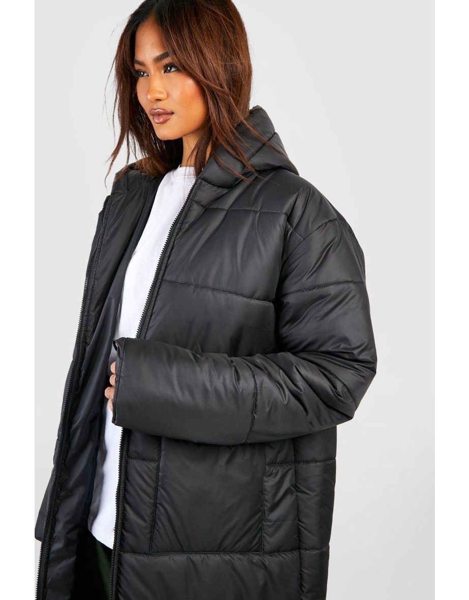 Tall Oversized Hooded Longline Puffer Coat - black - 3