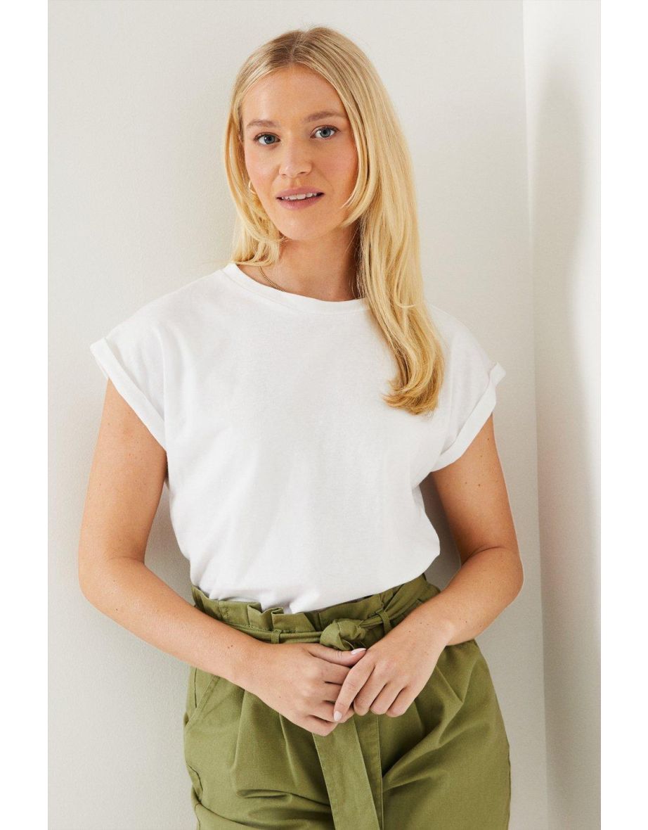 Cotton Roll Sleeve T-shirt