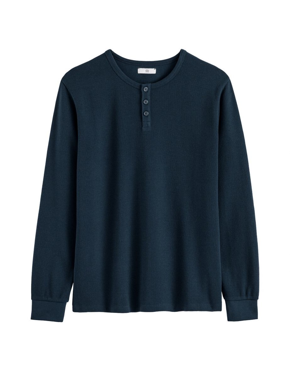 Cotton Grandad Collar T-Shirt with Long Sleeves - 4