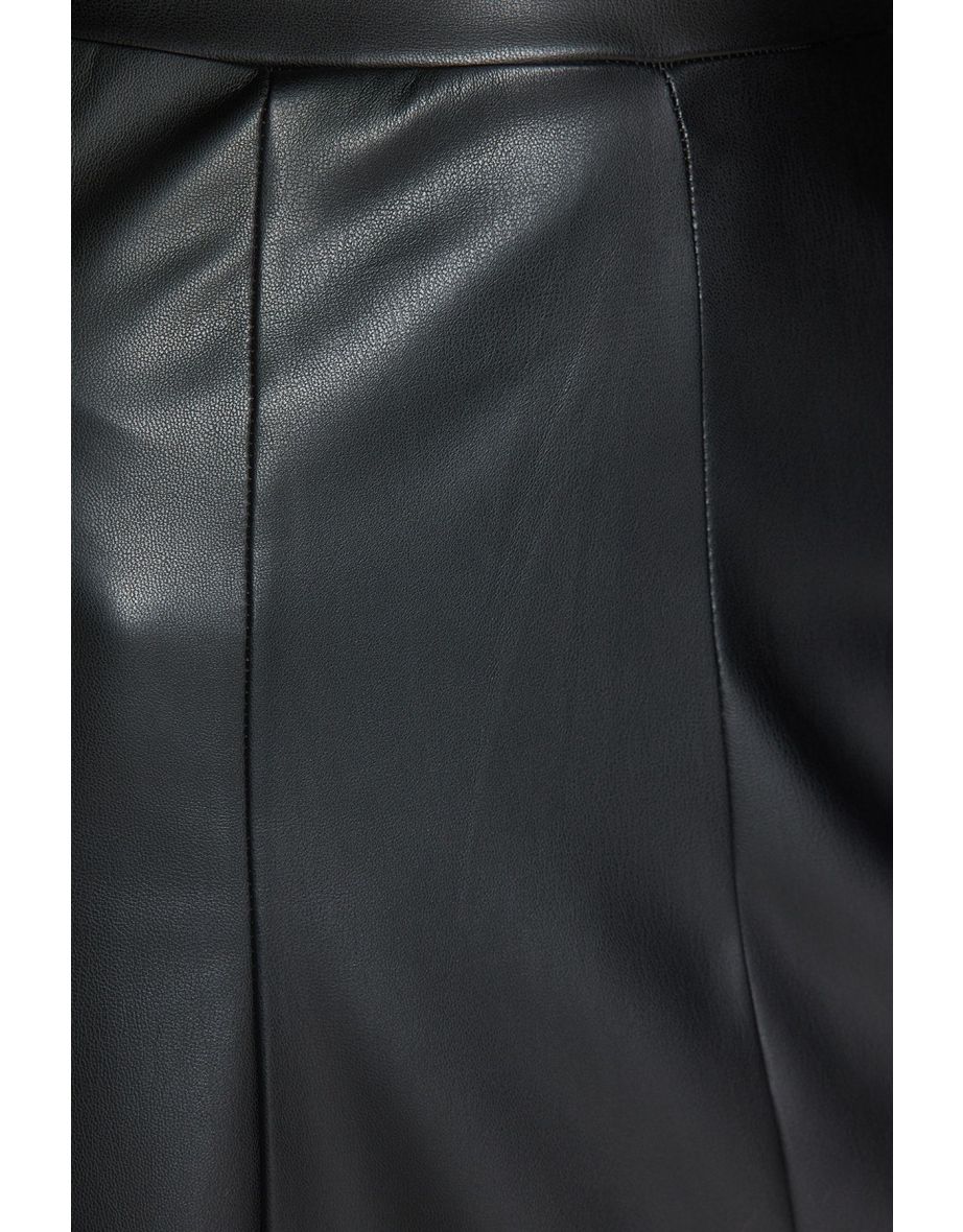 Black Faux Leather High Waist Maxi Skirt - 7