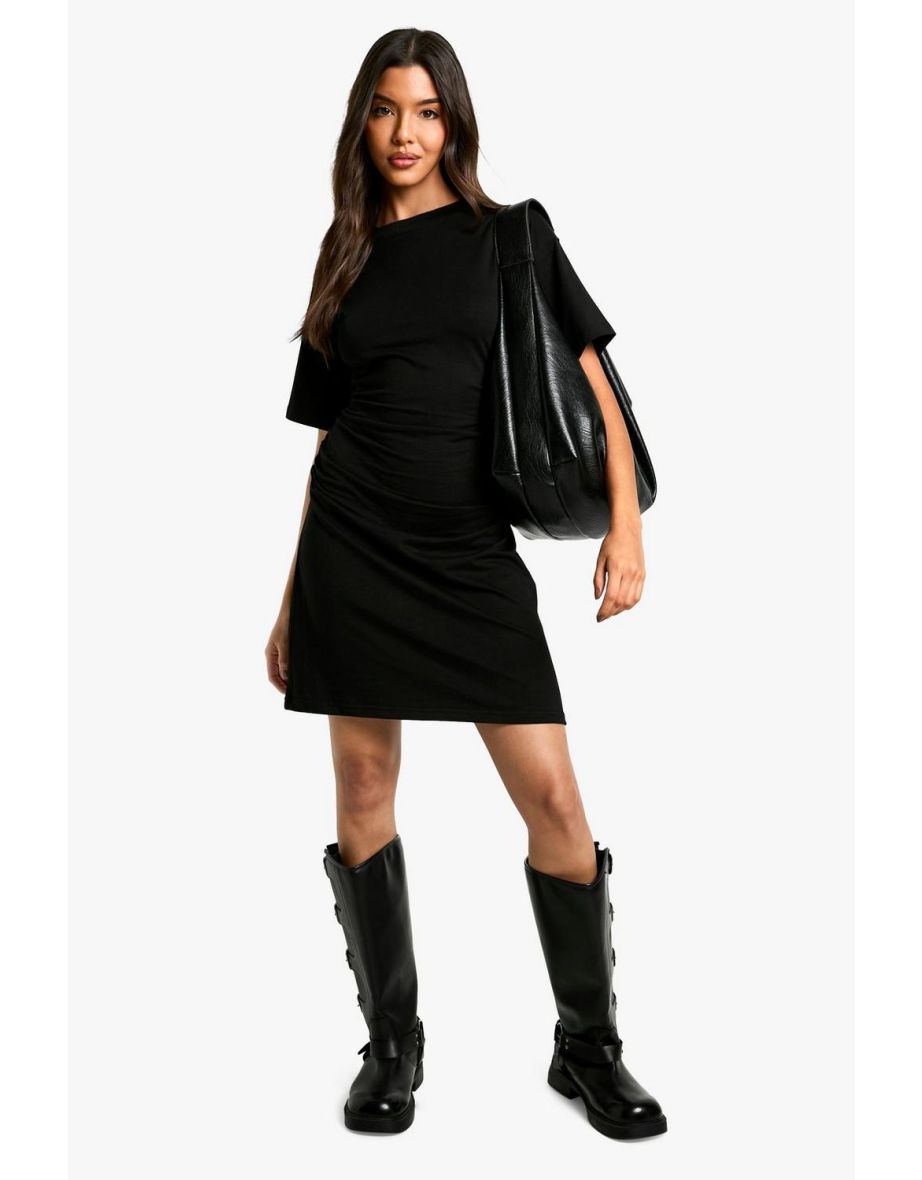 Ruched Side T-shirt Mini Dress - black