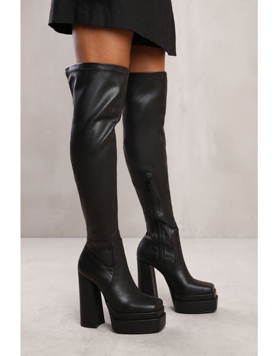 ELSIE OVER KNEE BLOCK HEEL PLATFORM BOOT IN BLACK - 1
