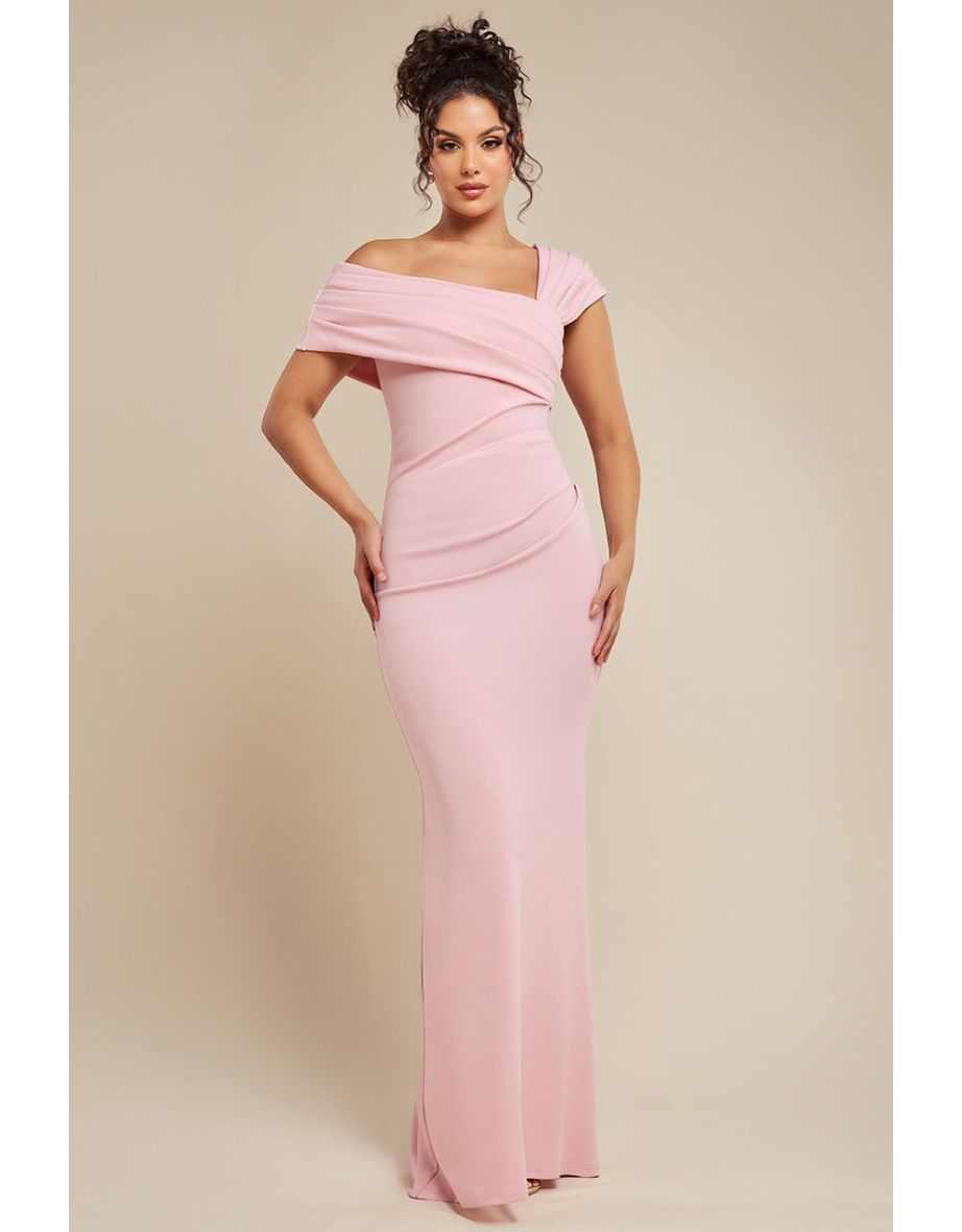 Goddiva One Shoulder Scuba Crepe Evening Maxi Dress - Blush Pink