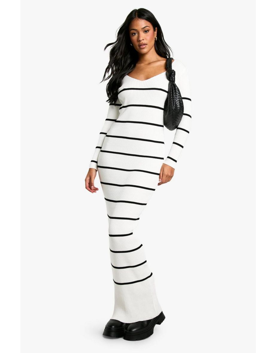 Tall Stripe Ribbed Knitted Maxi Dress
