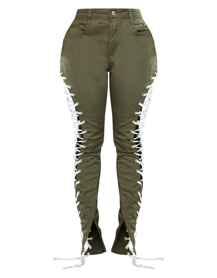Shape Khaki Lace Up Side Skinny Jeans - 4