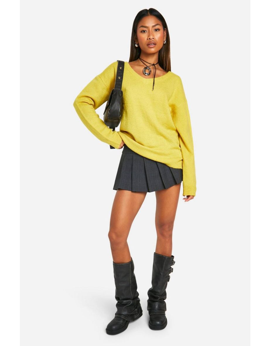 Soft Knit V Neck Longline Jumper - olive