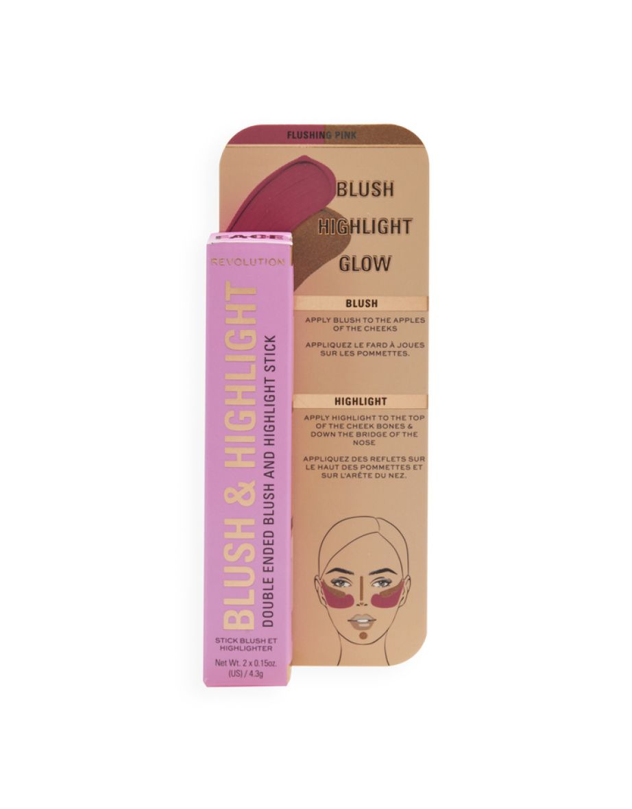 Revolution Blush & Highlight Stick Flushing Pink - 3