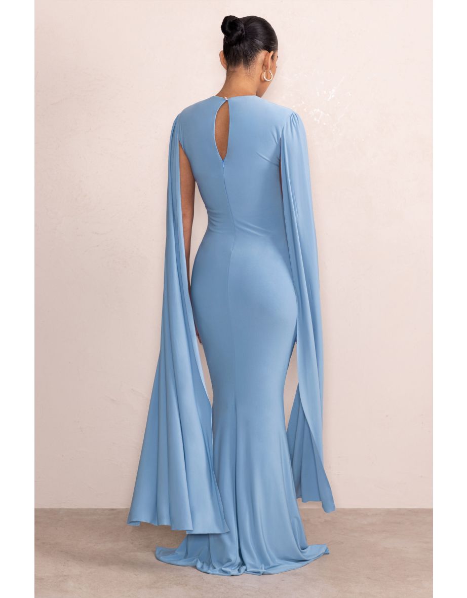 Briony | Powder Blue Maternity Maxi Dress with Cape Sleeves - 4