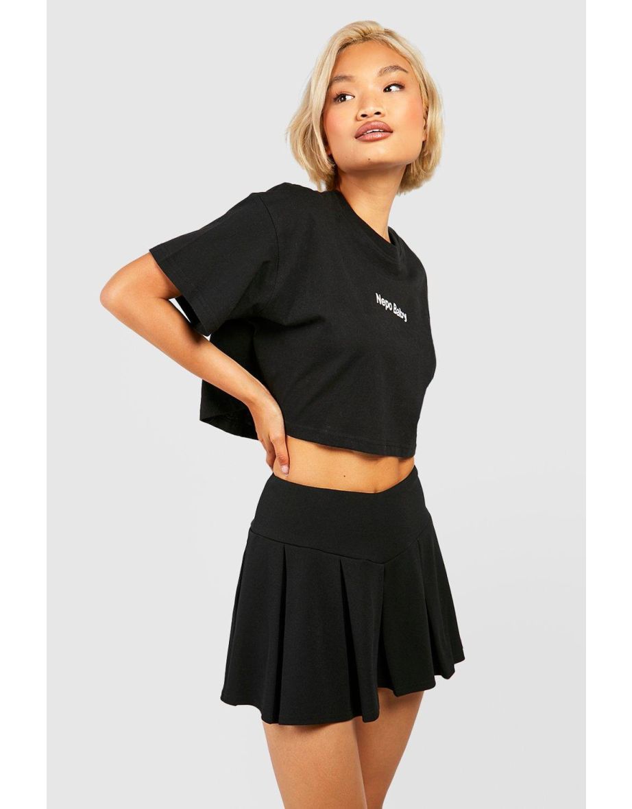 V Waistband Pleated Tennis Skirt - black
