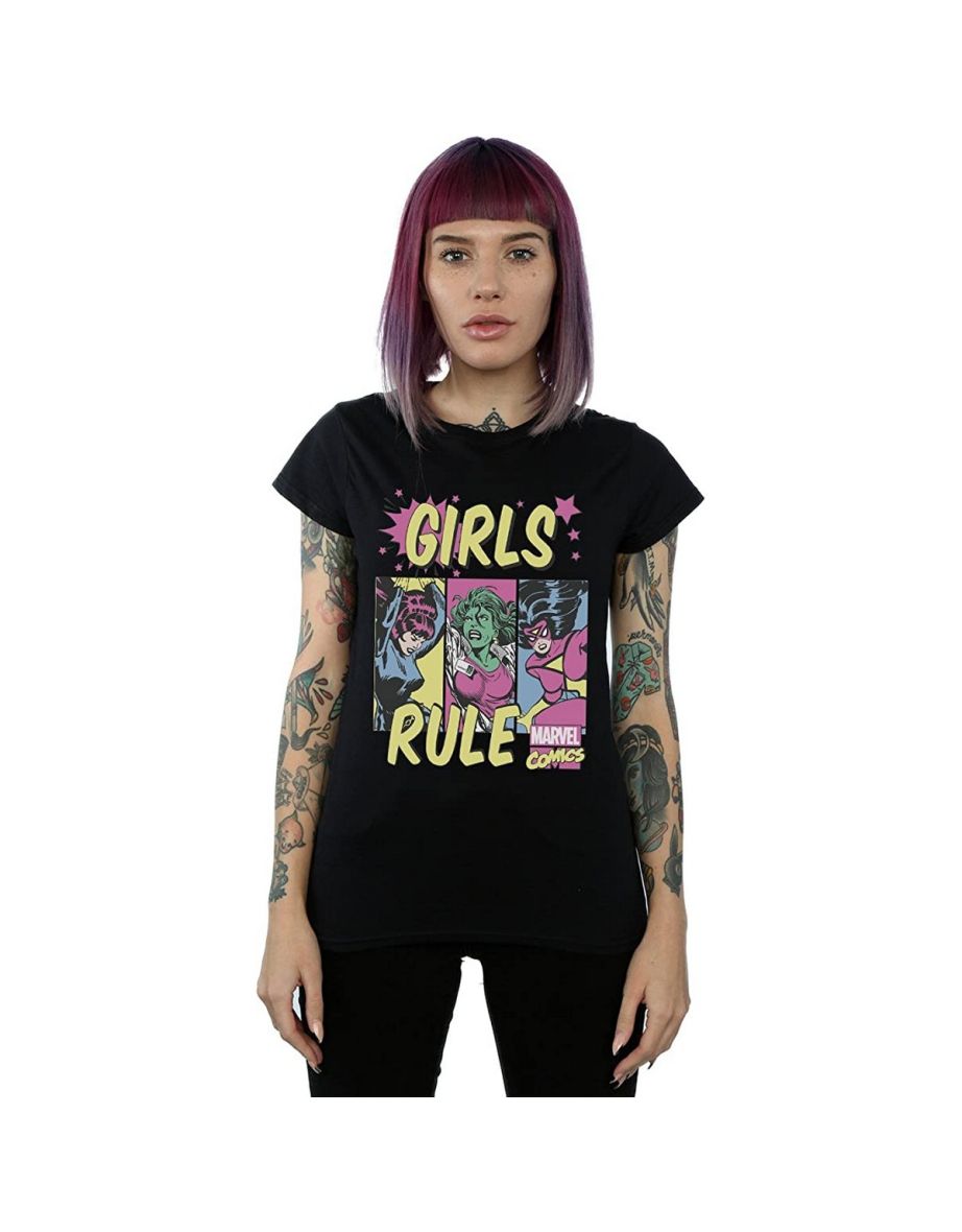 Marvel Comics Womens/Ladies Girls Rule Cotton Boyfriend T-Shirt - Black