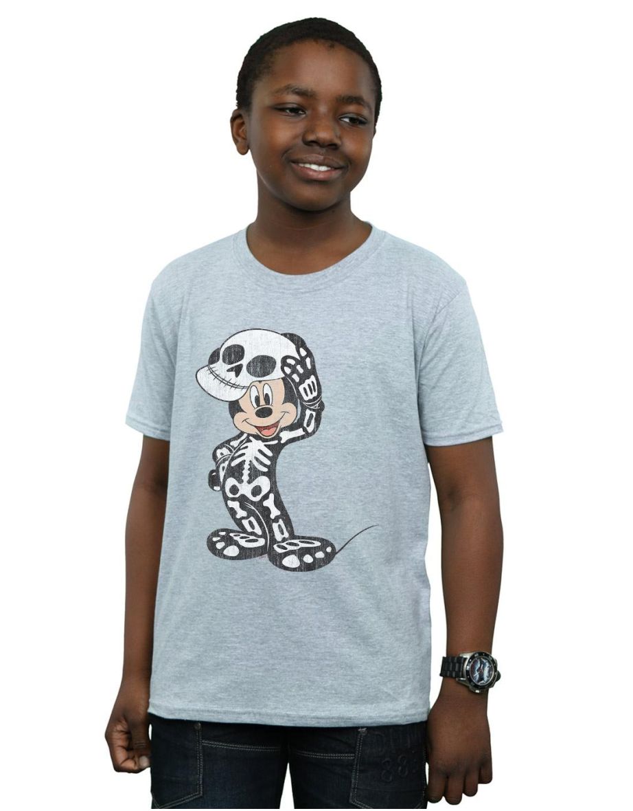 Disney Boys Mickey Mouse Skeleton T-Shirt - Sports Grey