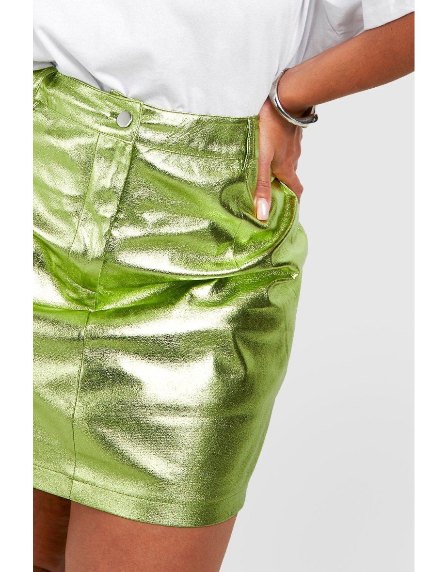Plus Metallic Mini Skirt - khaki - 3