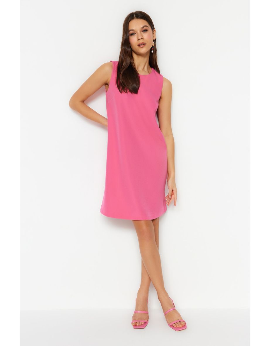 Straight Cut Sleeveless Crew Neck Mini Woven Dress