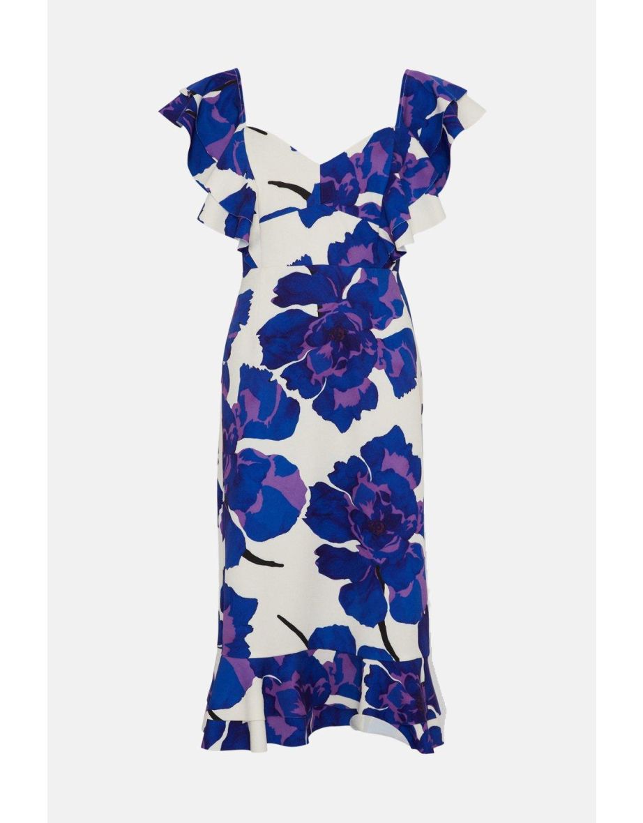 Ruffle Detail Floral Crepe Midi Dress - 3