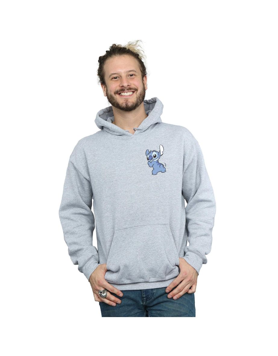 Disney Mens Lilo And Stitch Stitch Backside Breast Print Hoodie - Sports Grey - 1