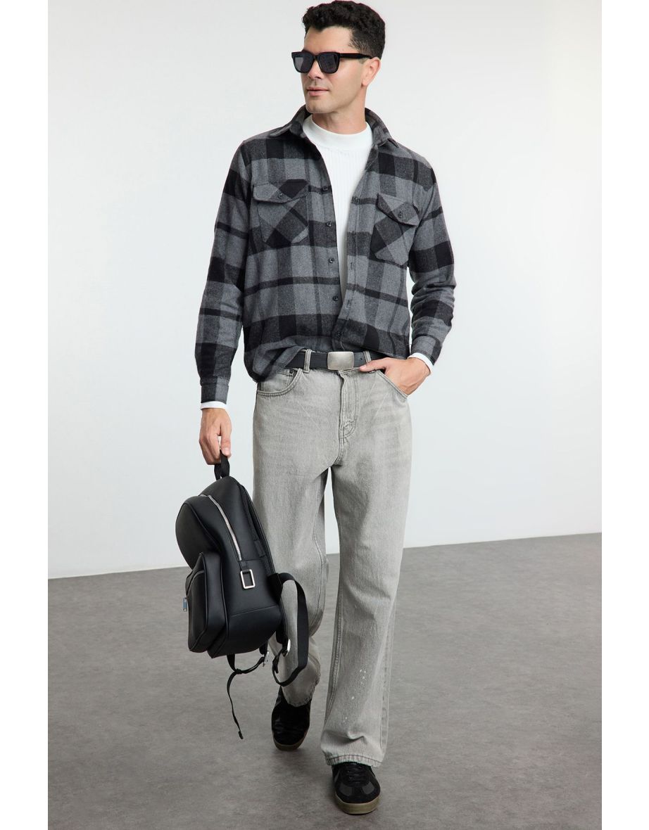 Black Regular Fit Winter Checkered Lumberjack Shirt Jacket