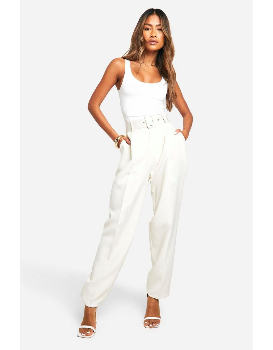 Self Fabric Belted Ankle Grazer Trouser - ecru