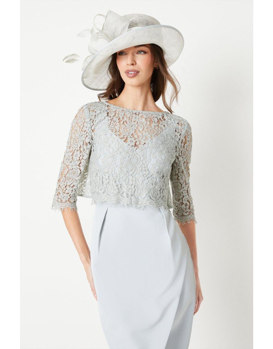 Short Sleeve Lace Top Pencil Dress - 3
