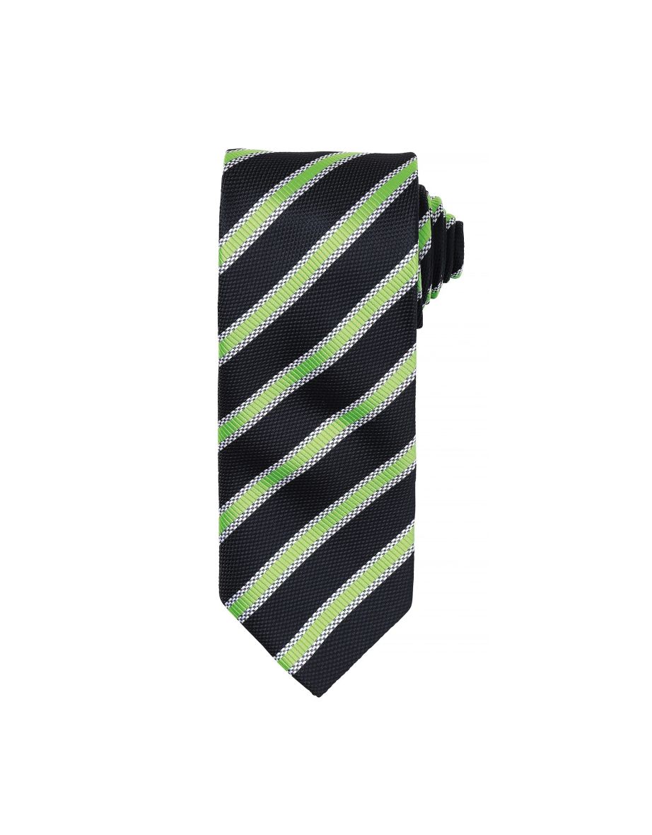 Premier Mens Waffle Stripe Formal Business Tie - Black/Lime