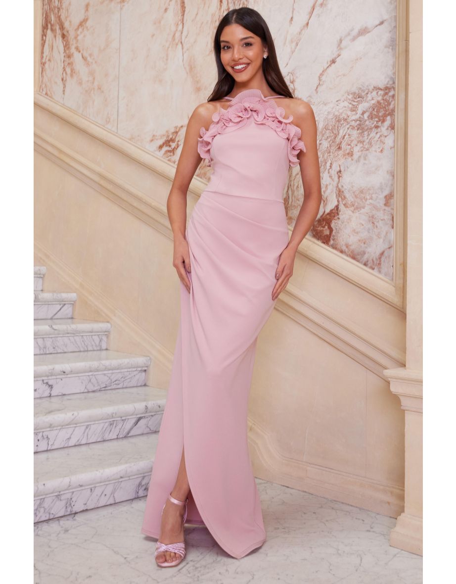 Pink Ruffle High Neck Dress