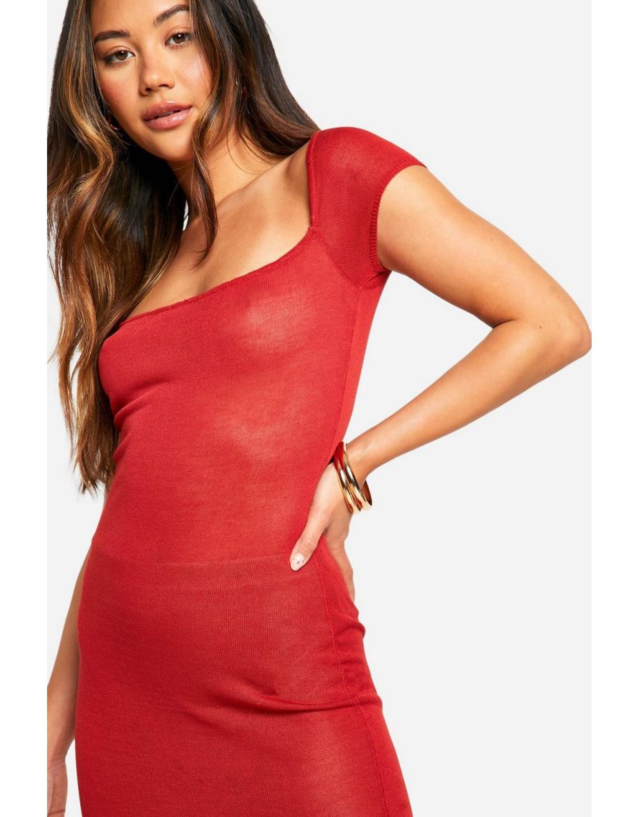 Sheer Fine Knit Cap Sleeve Maxi Dress - 3