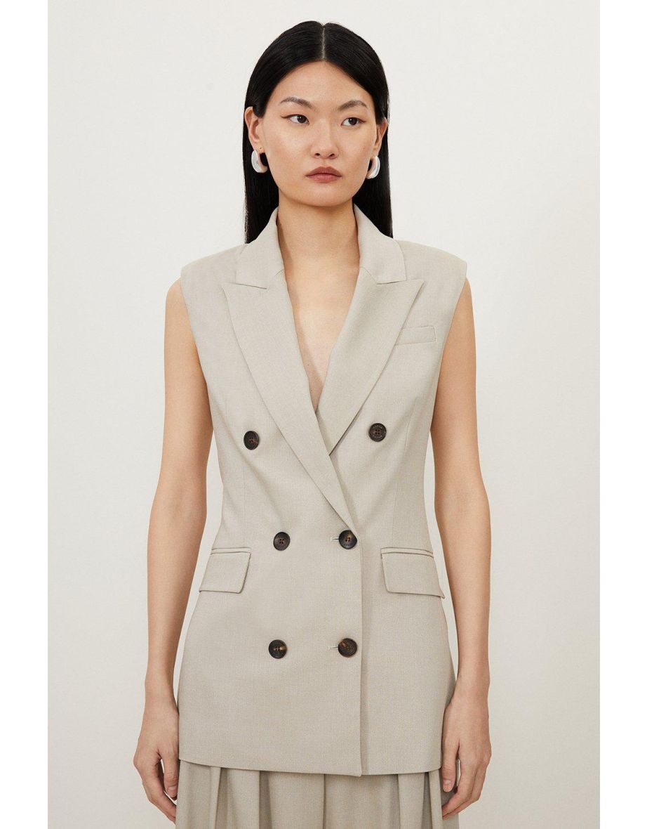 Sleeveless Tailored Double Breasted Blazer