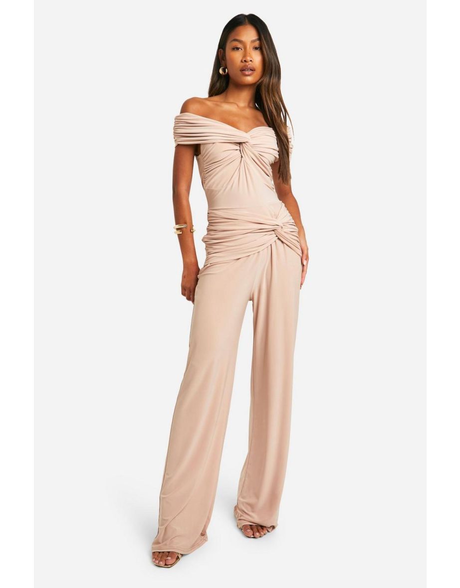 Double Slinky Knot Front Jumpsuit - stone