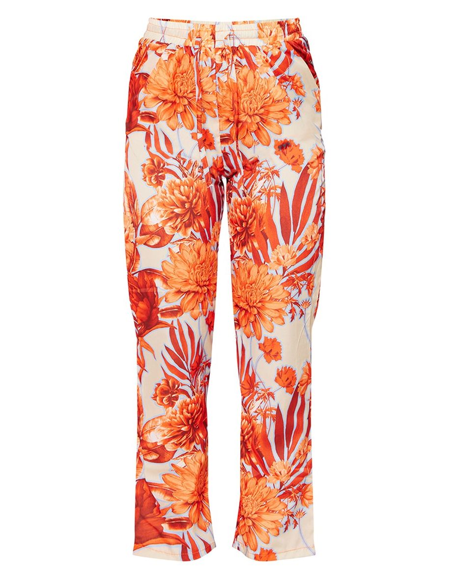 Orange Floral Print Cigarette Trousers - 4