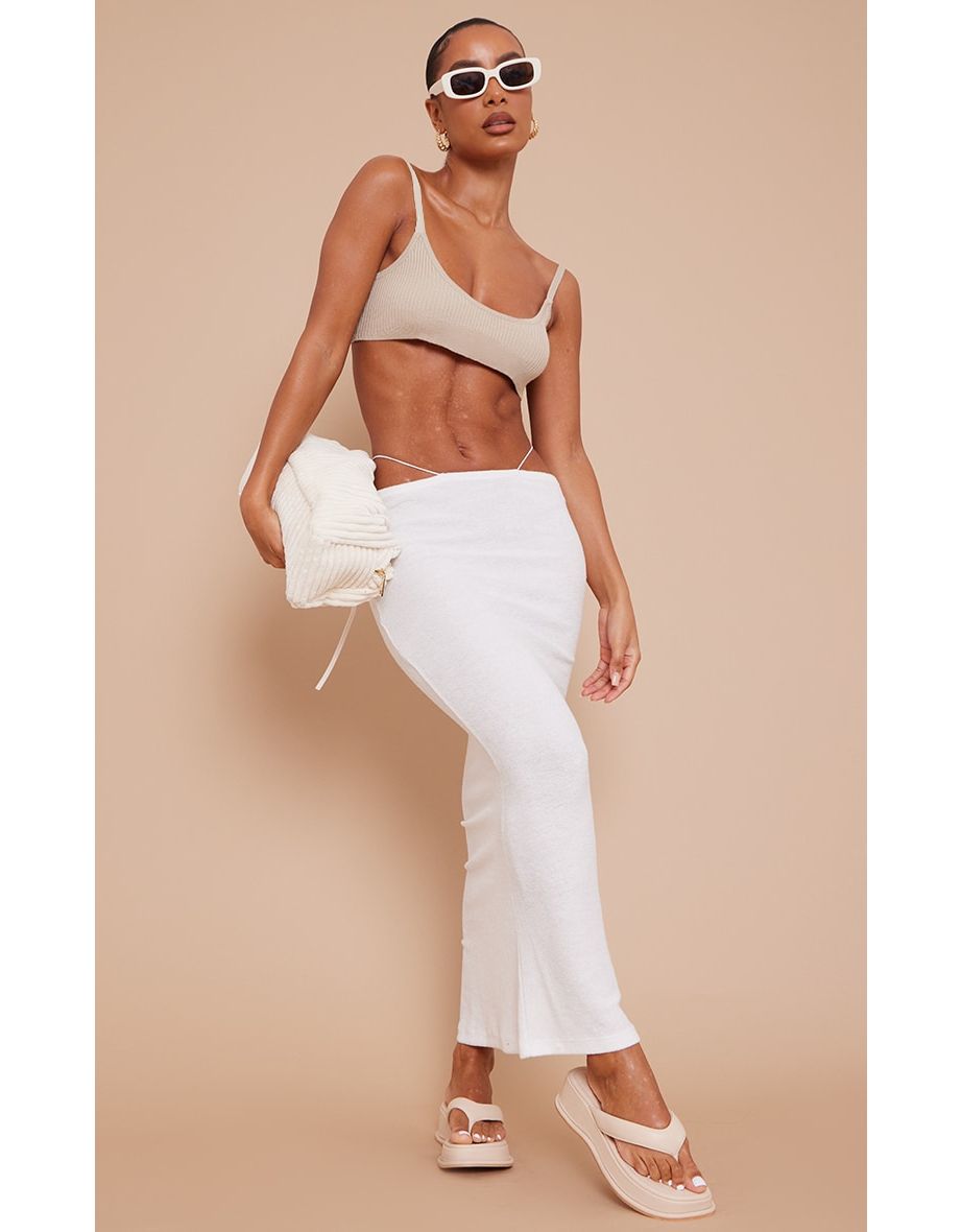 White Towelling Cut Out Waist Maxi Skirt