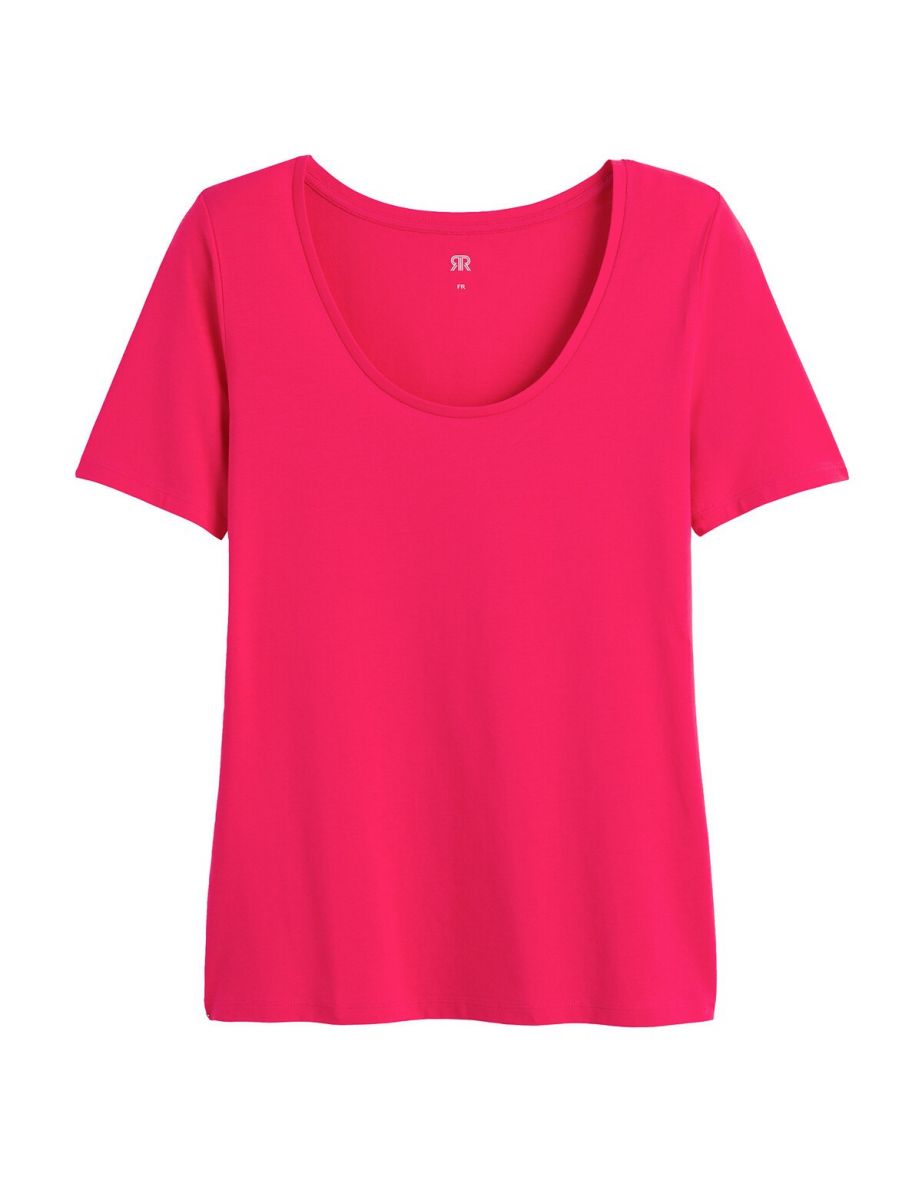 Cotton Scoop Neck T-Shirt with Short Sleeves