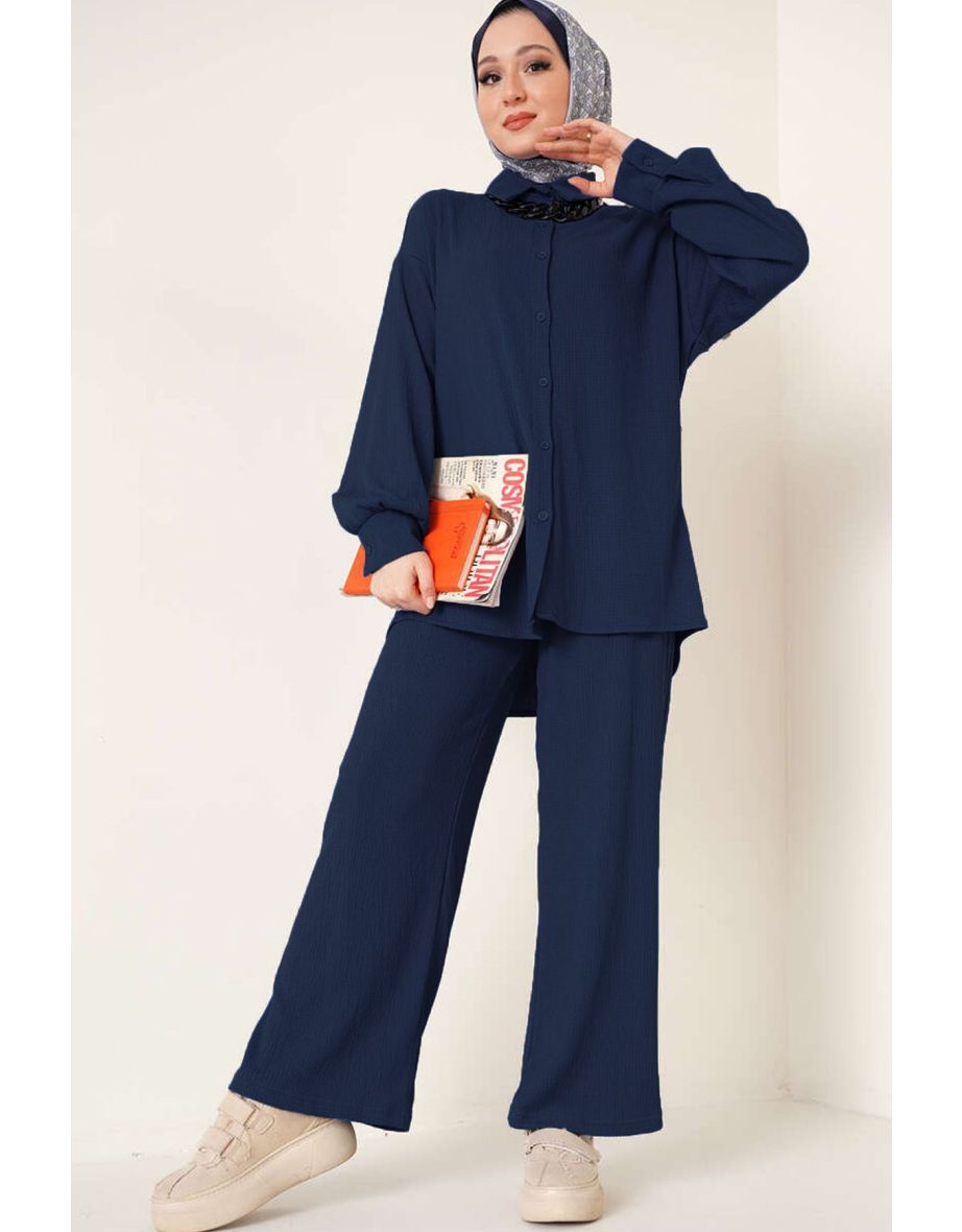 Knitted Hijab Double Suit - C.Navy Blue