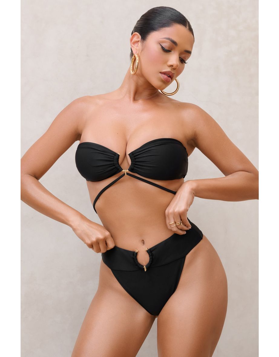 Rises | Black Embellished High Waisted Bikini Bottoms