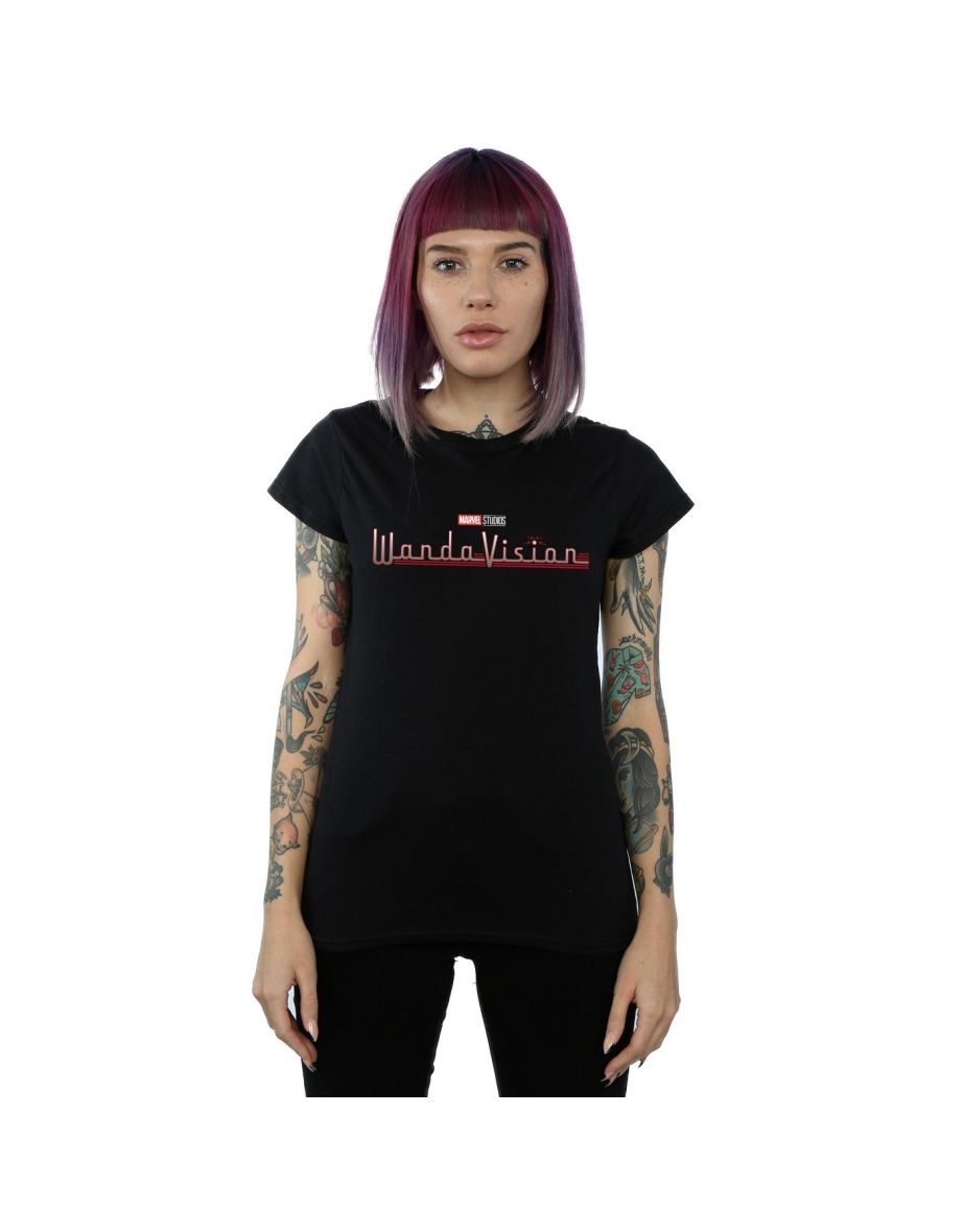 Marvel Womens/Ladies WandaVision Logo Cotton T-Shirt - Black