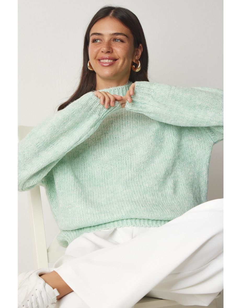 Women's Nile Green Stand-Up Collar Basic Knitwear Sweater MX00127
