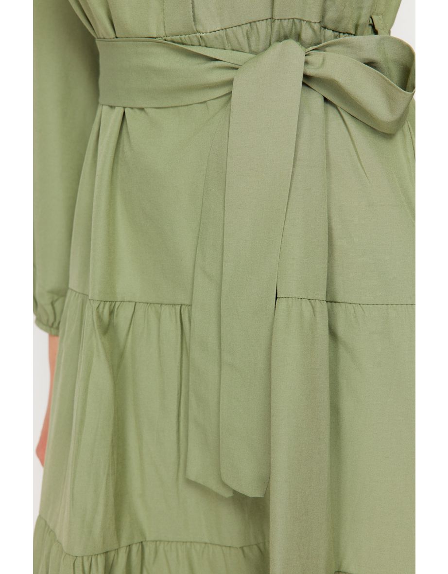 A-Line Maxi Smock Dress with Long Sleeves - 5