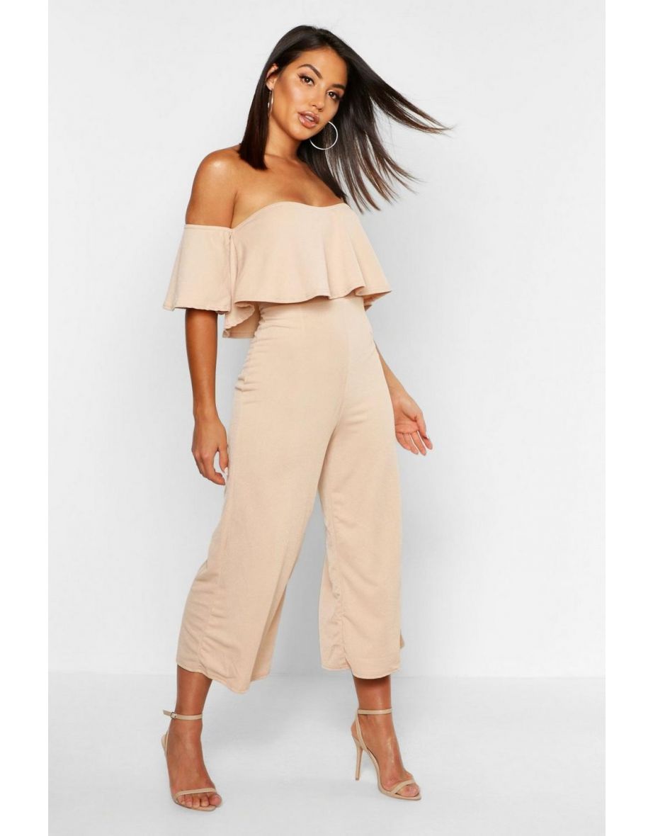 Off The Shoulder Ruffle Culotte Jumpsuit - baby blue - 3