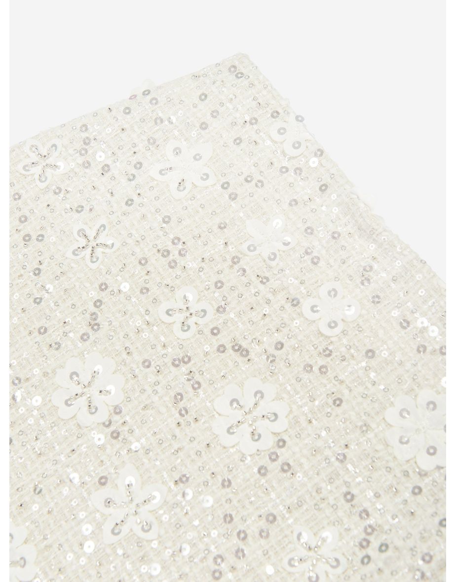 Girls Sequin Embroidered Skirt in White - 3