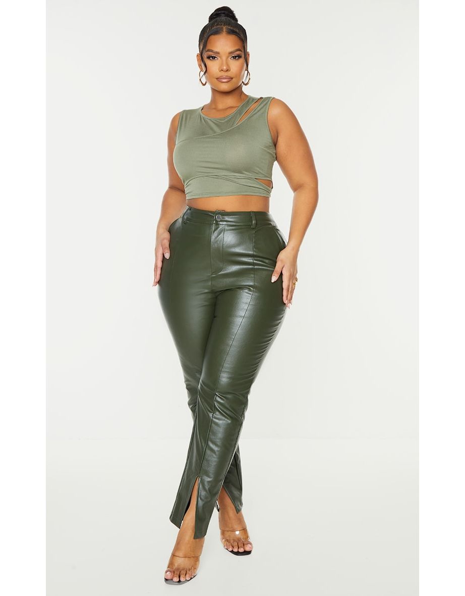 Plus Olive Cut Out Detail Crop Top