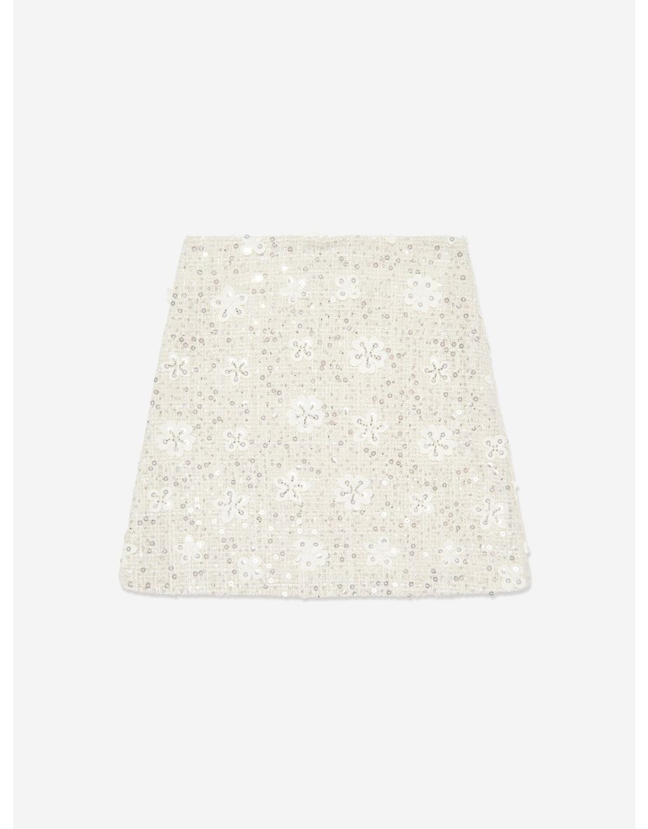 Girls Sequin Embroidered Skirt in White