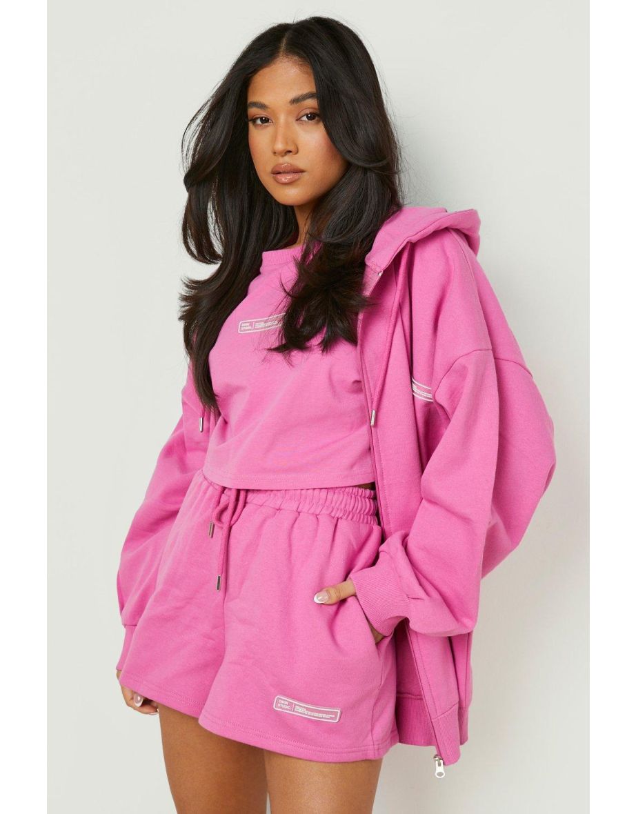 Shop Petite 3 Piece Zip Through Short Tracksuit hot pink Online in Qatar VogaCloset