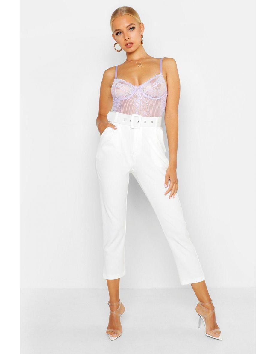 Self Belt Tailored Trouser - white