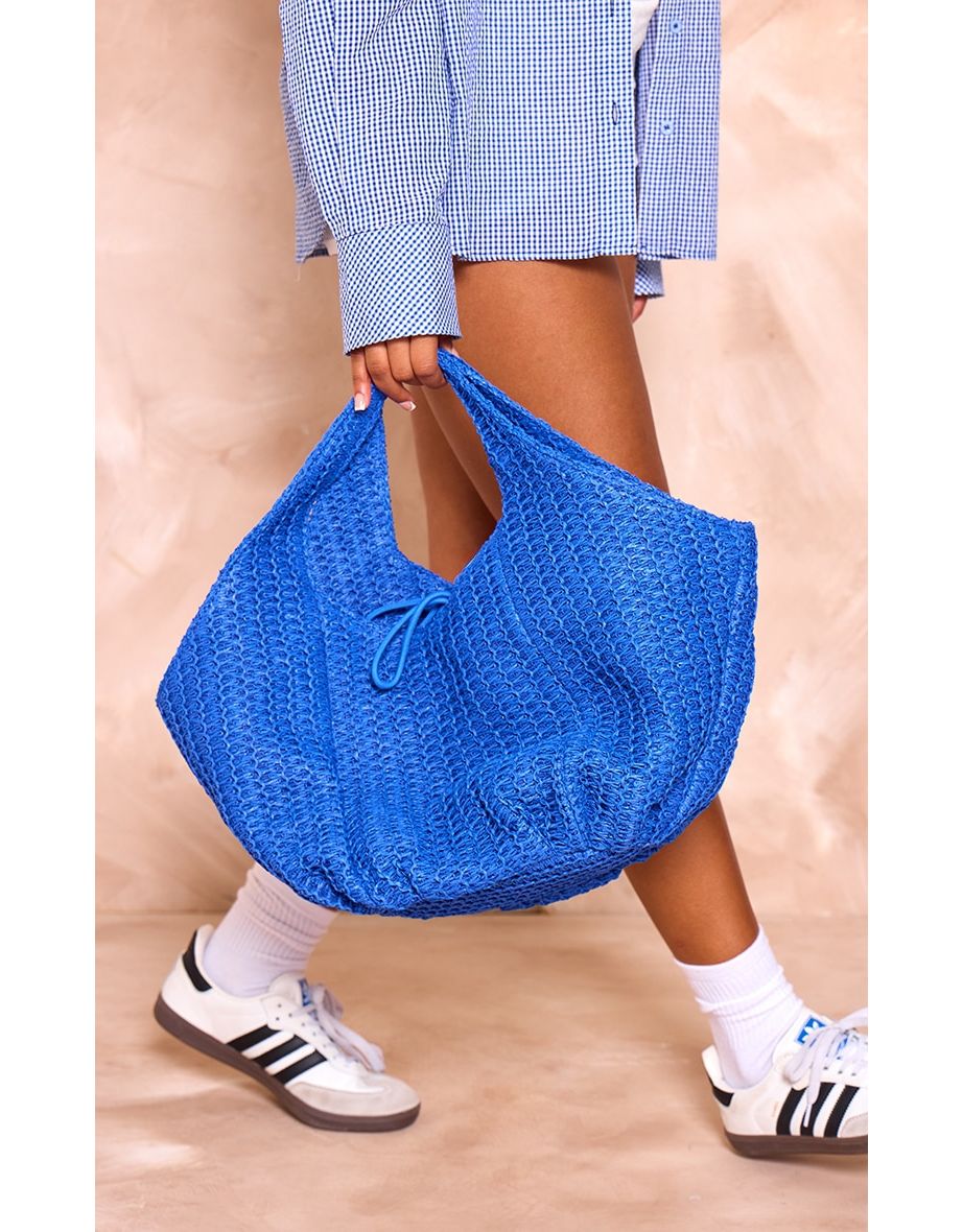 Shop Cobalt Woven Slouchy Raffia Beach Bag Online in Oman VogaCloset