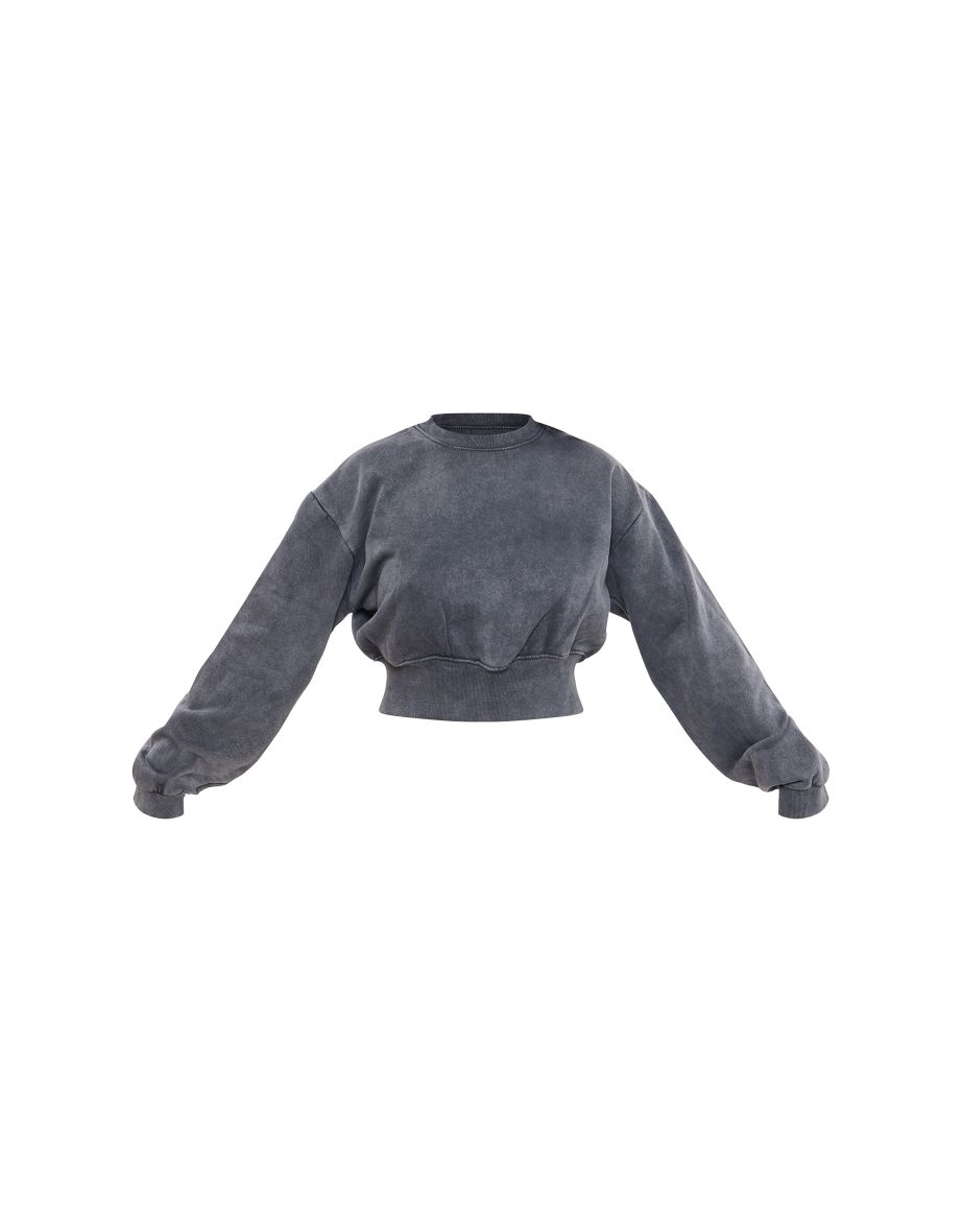 Tall Washed Charcoal Cropped Oversized Sweatshirt - 4