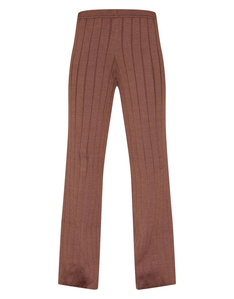 Petite Chocolate Wide Rib Knit Trousers - 4