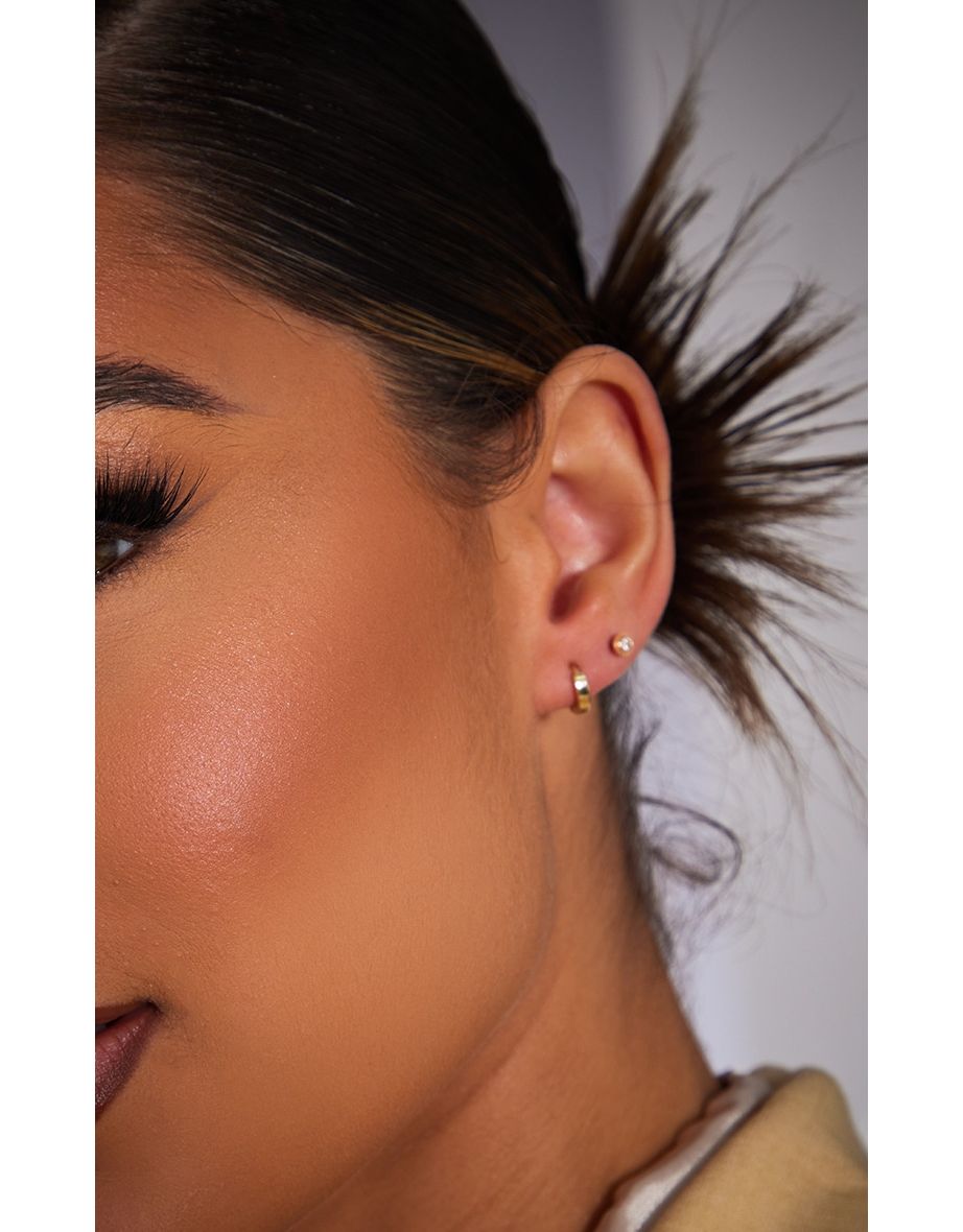 Real Gold  Plated Dainty Huggie 2 Pack Hoop Earrings